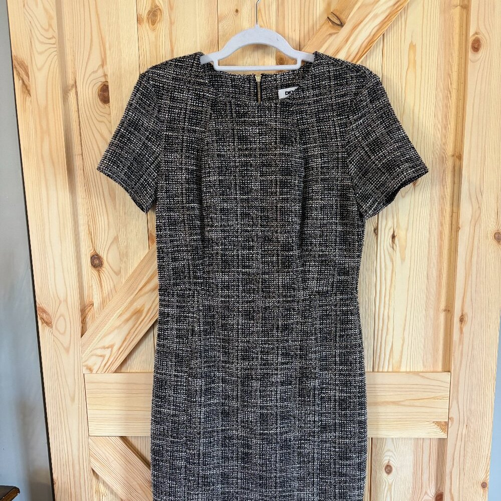 DKNY Black/White Gold thread Tweed Sheath Dress Business Casual Size 10